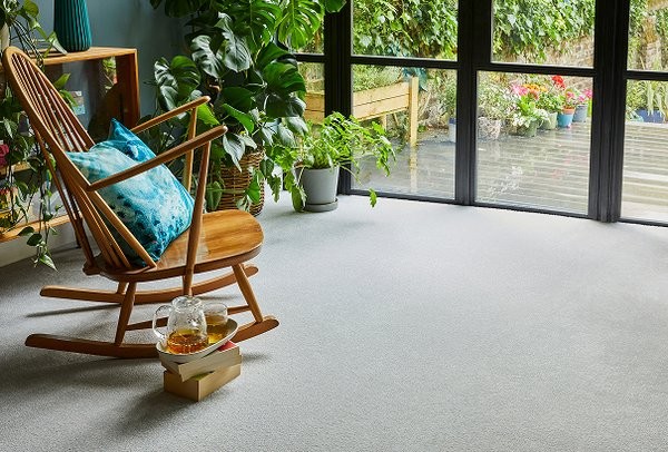 Wool-rich carpet display in a Poole carpet shop